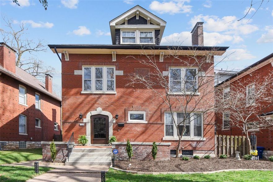 Masterful renovation in prime location in one of St. Louis’ most beautiful neighborhoods, this timeless 3 story home has been beautifully renovated from top to bottom. Loaded with charm, hardwood floors throughout either replaced or refinished. New kitchen is spectacular: custom Shaker style cabinetry, quartz counters, stainless steel appliances incl. gas cooktop, ceiling mount range hood, double ovens & refrigerator, center island & breakfast bar. Kitchen is open to spacious family room and walks out to beautiful, new deck & private fenced backyard. Complete renovation of all 3 baths. Primary bath has double sink vanity, standing tub & spacious glass door shower. All new copper plumbing throughout house and new sewer lateral, newer zoned HVAC, new roof & gutters 2023. All wall mounted TV's included. Enjoy St. Louis living at its best – you can walk to Forest Park, or the shops and restaurants in the Delmar Loop area. Sunday open house cancelled.