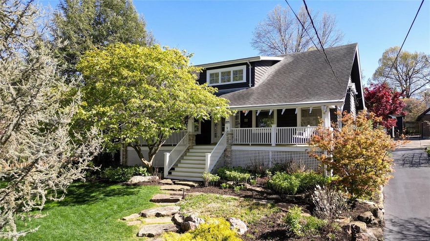 Exceptional Century home offers great curb appeal, professional landscaping, mature trees, and walkability to parks. A welcoming front porch with a swing offers shade on a sunny day. You'll enter into the open living-dining space w/ gorgeous hardwood floors, original antique windows, tray ceilings and a gas fireplace. A unique, fully renovated kitchen with custom cupboards, vaulted ceiling and window backsplash! Renovated hall bath has soaker tub and soft lift medicine cabinet. Main floor primary bedroom has walk in closet and newly renovated bath. Family room addition offers great space with a second fireplace, loads of windows and access to backyard. Upstairs there are 2 bdrms w/ large closets and hardwoods. The bathroom is huge and storage cabinet stays! Downstairs you'll enjoy a 4th bdrm and full bath, a rec room w/ a wet bar and lots of storage. The back yard is amazing with a covered patio, open air patio and fenced area. The garage is fully outfitted with organization system.