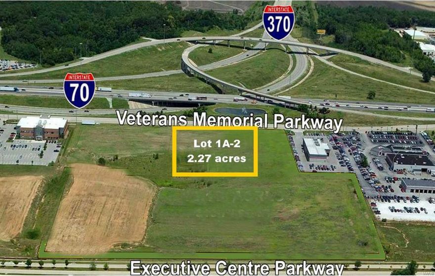 Interstate Highway 70 visibility! 2.27 ACRES DEVELOPED GROUND  PRICED AT $16.00 PER SQ FT  Address: pt. Lot 1A-2 I-70 Executive Centre.  Road frontage on Veterans Memorial Parkway -Next to Zeiser Dodge

NOTE: AVERAGE DAILY TRAFFIC COUNTS...I 70 ADT=146,293 / I 370 ADT=45,041 / VETERANS MEMORIAL PKWY ADT= 7,283 /  EXEC CENTER PKWY ADT= 1060 / SPENCER RD/LOOP ADT=8,013 / MEXICO/SPENCER RD ADT=21,923 Location: Business Park