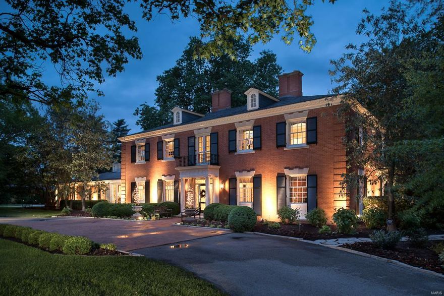 On 3 magnificent acres, highlighted with artistic landscaping, rests Bellerive Country Club Grounds crown jewel, the epitome of refined Georgian Revival architecture. An exceptional estate property overlooking the Club's 17th fairway and green, with unobstructed, infinity views. Watch every minute of 2018's PGA Championship Tour from your own terraces, patios, gazebo or tree house, instead of television. Transformed and modernized to be low maintenance, completely functional and updated throughout. Appointments include an open kitchen outfitted in Viking and Wolf appliances, breakfast room, expansive living and family rooms, and a formal dining room accented in rare Zuber wall coverings. Commercially built; with concrete piers to the bedrock and steel joists in floors. Master Suite w/Luxe bath. 3 Addtl Bedrooms. Lower Level Theater, billiard room, batting cage, & wine room. Circle drive, parking court, heated 3.5 car garage w/epoxy floor & custom storage. Whole house generator.