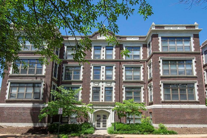 Est 1916 Great 2 bedroom 1.5 bath Central West End Condo. Be amazed as soon as you walk into the building with its beautiful original marble entryway. The corner unit has tons of great features including 12 foot ceilings throughout & windows throughout letting in lots of natural light. The unit has a good entryway and a huge laundry room with a full sized washer/dryer and room for storage. The living room is spacious with beautiful hardwood floors, special millwork. This room is the heart of the house! The kitchen has granite counters, maple cabinets and stainless steel appliances. The second bedroom has fabulous windows and a large walk-in closet, great for a home office! The master bedroom is a good sized with a large closet. Secured parking lot with 2 spaces with remote, Great storage throughout the condo, extra storage in the basement. Walk to Forest Park, History Museum, ZOO, Delmar Loop - restaurants, shopping, close to public transportation – location is fantastic. No pets Location: Corner Location, Upper Level