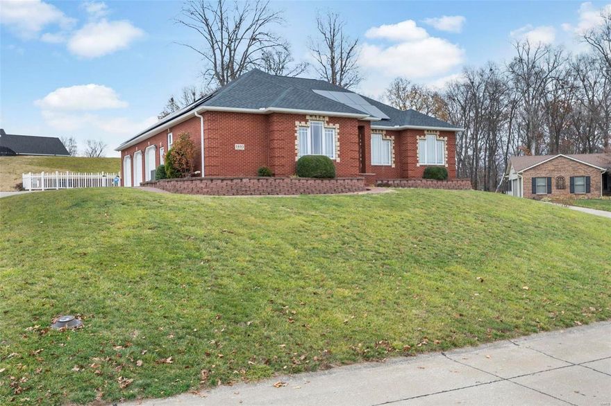 This LOVELY ALL BRICK RANCH home in Bent Creek Subdivision has so much to offer the next lucky owner! You enter to an open floor plan with nice hardwood on the main level, a split bedroom floor plan, main level laundry, bright eat-in area connecting to an updated kitchen with stainless appliances. With a total of four bedrooms and three and a half baths, including a spacious master suite with his/hers walk-in closets, this home boasts a very comfortable set-up and plenty of living area. The finished walk-up basement has a wet bar, office and mother-in-law suite. Vacation at home with the beautiful in-ground pool with a new pump replaced this last summer. You will never lack storage space with the large three car garage and storage shed that will stay with the home.  Sellers added a beautiful new black roof a year ago and invested in SOLAR PANELS to match, making living even more affordable. Solar Panels to stay ($70,000 original price).