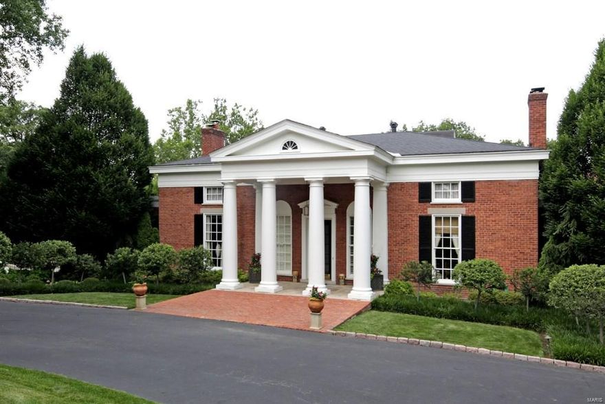 NEW PRICE! $300,000 OFF ORIGINAL PRICE! Beautiful 1.9-acre site on the Old Warson Country Club golf course. Distinguished Jeffersonian style home-beautifully updated including kitchen, baths, wine cellar, theatre room & whole house music system. Covered terrace with fireplace overlooks garden & pool. Main floor master suite with updated bath, walk-in closets plus dressing room.  Adjoining library. Kitchen expanded & updated with granite center island, marble backsplash & two Miele dishwashers, Viking stainless range with hood, 48" Subzero refrigerator, Thermador & 2 walk-in pantries. Adjoining family room with fireplace, eating area & access to deck with circular stairs to garden & pool.  Splendid formal rooms. Covered outdoor spaces for entertaining. Lower level has state of the art theatre, bedroom & bath, wine cellar, pool changing room & bath. 2 bedrooms, bath & exercise room on 2nd floor. 3-car climate controlled garage, whole house generator, elevator & 4 fireplace's.