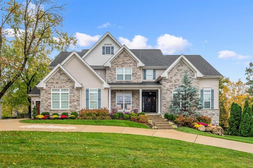 Exceptional 7 year old 1.5 story home situated in the sought-after Des Peres, Harwood Hills neighborhood. The main floor boasts a contemporary, open layout with a large, spacious living area, breakfast/dining area, & well appointed kitchen. This is a fantastic home for entertaining. A striking stone hearth with cozy fireplace serves as a focal point, complementing the meticulously designed living space, which seamlessly connects to an expansive dining room & beautiful office. Luxurious main floor Primary with lavish bathroom and oversized custom closets will delight the pickiest of buyers. Upstairs, you will find three large bedrooms, two full bathrooms, plus a large 2nd floor playroom/office. Walk-out lower level offers fantastic living area plus a large bedroom and full bath. Main floor laundry as well as upstairs laundry included.  All three levels offer plantation shutters throughout.  Beautiful professionally landscaped yard is designed for privacy. This home is not to be missed.