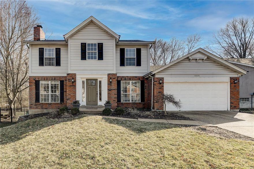 Welcome home to this 3BR/3BTH 2-stry in the heart of Wildwood. With plenty of natural light & lg floor to ceiling window views of the sprawling backyard, you are sure to love the deer & fox & nature.  Two story entry with natural hardwood floors leads you to the dining and great room. Kitchen features nearly new SS appliances, double oven with gas range, large one-basin sink, pantry space(with main floor laundry), and eat-in kitchen.  Exit to covered deck and enjoy the privacy of the trees and garden.  Going up the newly carpeted and painted stairs is the MST BR with vaulted ceiling, walk-in closet and updated master bath.  Decorative antique barn doors give extra space.  Finished lower level includes sleeping space (with closet), rec room, and walk-out.  Large unfinished storage space has second washer/dryer hookup for home & bathroom rough-in. With walkable distance to schools and new Green Pines park, & top ranked Rockwood school district this is a beautiful home for your family.