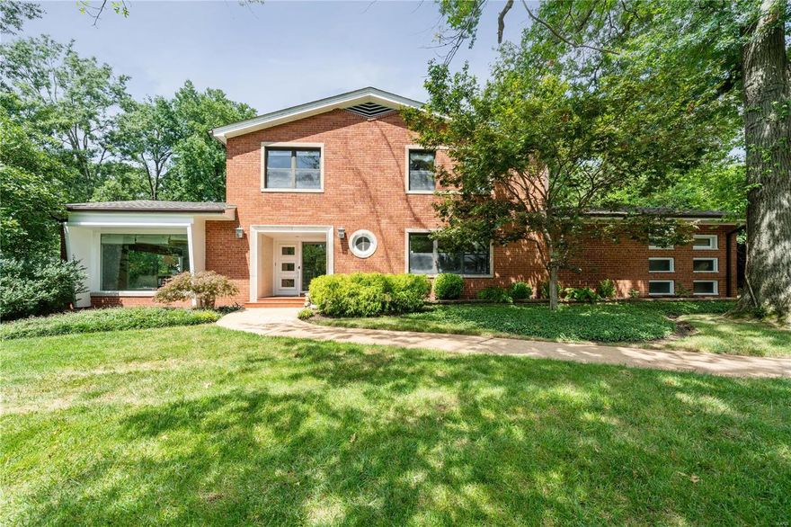 Price reduced- Now Offered $100K below 2023 Appraisal!  Renovated mid-century modern home on a historical Bernoudy street. 2 Sty gem in the heart of Ladue.  Approx. 4,620 SF of living space on 3 levels in a quiet tree lined neighborhood on a beautiful .69-acre lot. Open floor plan wonderful for entertaining. You will enjoy a cook's kitchen with center island granite kitchen with stainless appliances, luxury suite with walk-in closet, jet tub, and separate shower with glass-door. Updates include a new roof-2022,  refinished wood floors, updated baths , electric panel & newer paint. Other amenities include a main floor office, custom closets, sitting room w- planning desk in , 2 gas fireplaces, a stunning back yard, main floor laundry-w-built-in hanging storage, sprinkler, sec. system, elec. car outlet in garage, plus the HPP for the buyer. Wonderful refinished walkout lower level with a Rec room-w- bar area, playroom, office, exercise room, & bath-w-jetted tub. Best buy in Ladue!