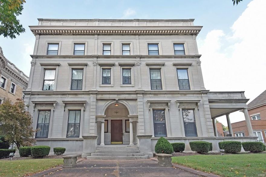 Own a true Saint Louis Mansion, and a part of history. This Italian Renaissance masterpiece was renovated in 2001.  Stunning millwork, Ceilings are 12' on Main and 10' on floors 2 and 3, elegant plaster. Inspiring quality and attention to detail, marble, granite and original wood floors, perfectly functioning pocket doors, 8 fireplaces, a paneled library with original built-ins, formal Living Room, music room, dining room an ornate plaster ceiling and seating room for 25 diners. Huge butler pantry with original built-ins, a modern kitchen/family combo with center island, custom cabinets, and solid surface counters. You will be floored by triptych Tiffany style windows on second AND third floor landings, spacious and elegant bedrooms and a billiard room. Another level up provides additional living space with another family room with fireplace and 6 additional bedrooms. A level lot of nearly half an acre, swimming pool and systems redone in 2001, this home is impressive but manageable.