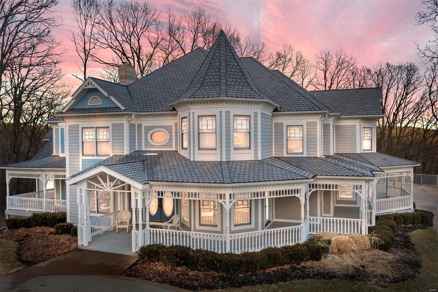 This Queen Anne style Victorian 1.5 story home has been freshly painted a neutral color, if you have looked at it before make sure you take another look! The home is situated on 5 picturesque acres that your able to enjoy from every angle of your wrap around porch. You will notice throughout the entire house the meticulous attention to detail and the true craftmanship that went into this home. With over 7500 sq. ft this home offers 5 bedrooms, 7 bathrooms, a custom crafted library, formal dining room, gourmet kitchen with center island, custom cabinets, stunning two-story great room with fireplace and a first floor master suite with fireplace. The second floor offers a beautiful office with floor-to ceiling stone fireplace and 4 additional great size bedrooms. Talk about an entertainers dream on the lower level, billiards room, living room with brick fireplace, handcrafted custom cherry wet bar, media room, full bath and a full workshop located underneath the 3-car garage.