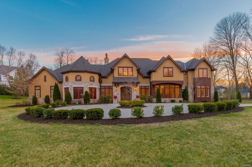 Spectacular 1.5Sty w/5Bds, 9Bths (7F/2H) & nearly 11000sqft of living spc, 1+acre on private cul-de-sac! Main Flr:Grand Entry, elegant Dining Rm, octagonal Den, Great Rm w/accordion-style doors to lanai. Chef’s dream Kitchen w/custom cabinets, top tier granite, island, Butler’s pantry & Hearth Rm w/stone frplc;Mud Rm & Powder Rm. Divine Master Ste w/see-through frplc, French doors to gazebo, 2 wlk-in closets & Laundry Rm; luxury Bth w/air jetted tub & His/Her vanities. 2ndFlr: 3add’l Bds, 3full Bths, Bonus Rm w/balcony terrace & Laundry Rm. Amazing LL w/wine cellar, Family Rm, wet bar, Media Rm, Golf Rm, Fitness Area, full Bth & add’l Powder Rm. Highlights:energy efficient/zoned geo-thermal HVAC & pool, Smart Home, natural stone & shake shingle siding, alarm, sprinklers, stamped concrete driveway & 4car garage. Relax outside on the lanai; at the outdoor bar; around the stone frplc; or take a dip in the pool. Perfect for entertaining! Great location ~ Ladue Schools! Additional Rooms: Mud Room COOL: 14 SEER+
