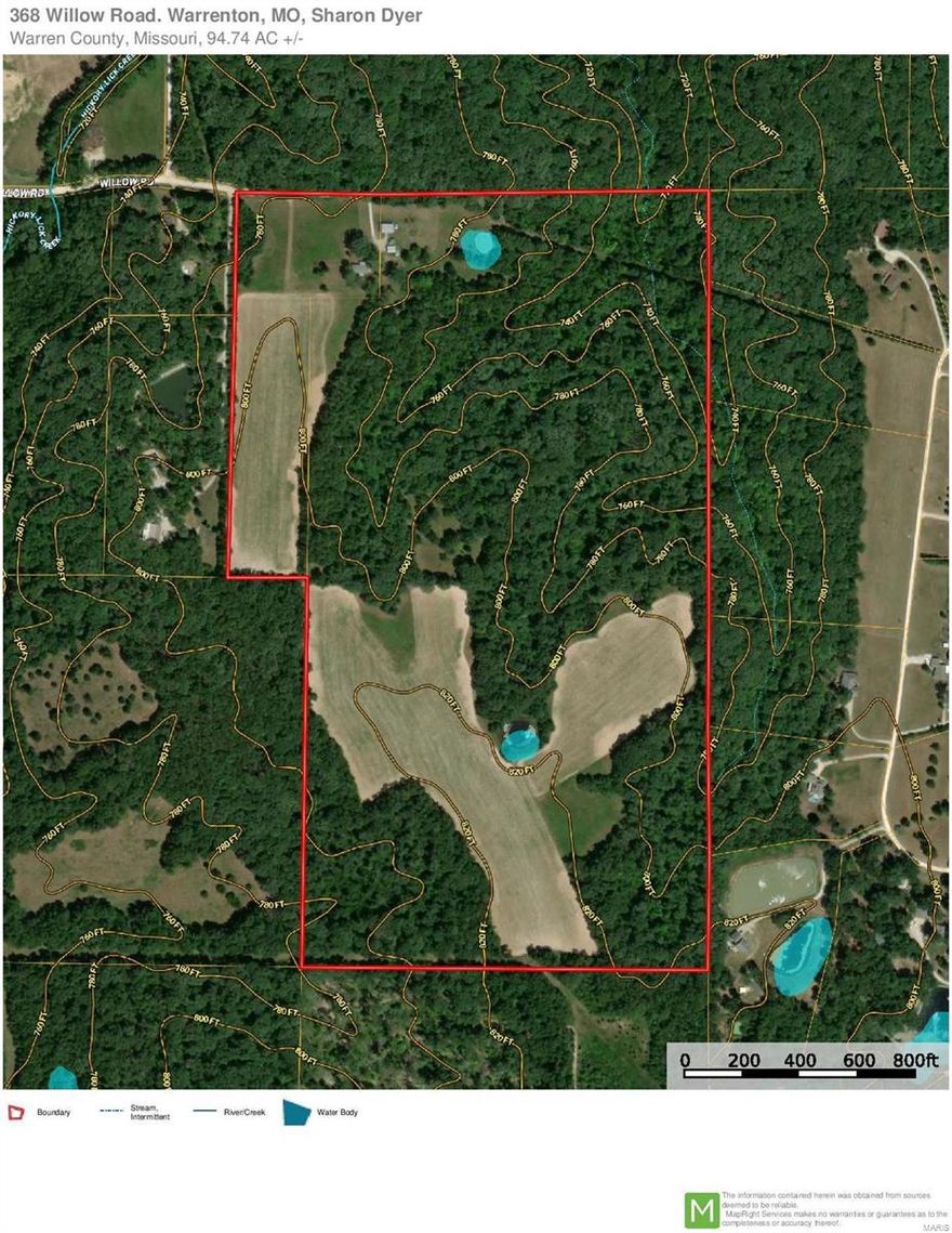 Exceptional 95 acres in Warren County and only two miles north of I-70.  At the end of a private dead-end road and adjoining city limits.  Public water to the property.  Electric to the property as well!  Nice mix of open, tillable ground, and woods!  Two possible lake sites!  Great hunting!  The property is ideal for a development into 3 acre lots or whatever your dream may be!  Small ranch home could be renovated for a weekend retreat or hunting cabin.  Outstanding 1031 Exchange property!