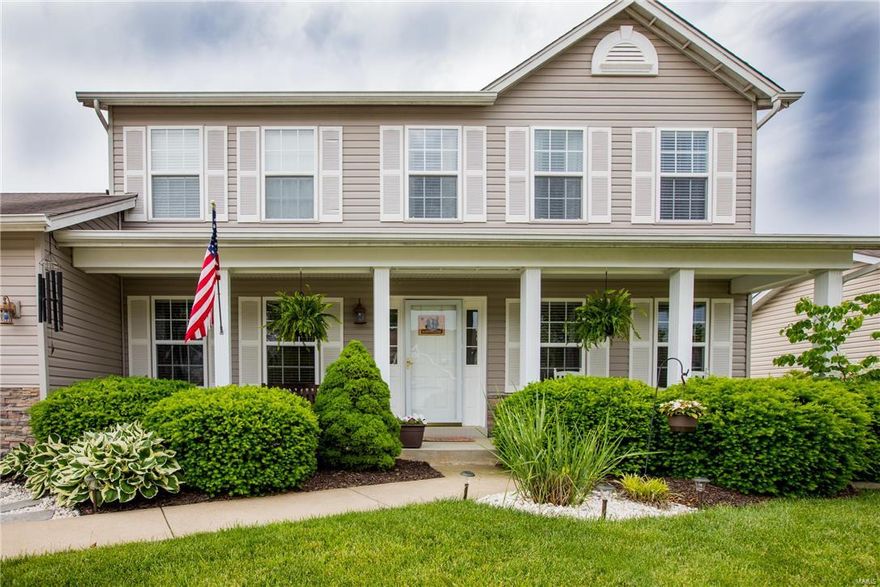 You will feel like you’re home from the moment you drive up to this spacious 2,200+ sq. ft., 2 story house. The long front porch is inviting and the finishes inside will have you ready to call this place “Home”. Updates include beautiful outdoor landscaping in both front and fenced-in back yards, stone veneer, custom kitchen cabinetry w/siltstone counter tops, tile back splash, stainless appliances, custom lighting, custom blinds, and laminate flooring. Separate dining room and formal living room give the main level added space and make it great for entertaining and hosting events. Custom wood stairs lead you to the finished lower level with rec area, wet bar and full bath all w/custom lighting and stonework. Don’t let this great house in this great Wentzville subdivision pass you by!