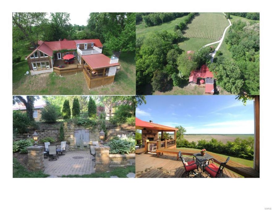 Million Dollar Views! RARE opportunity to own a Private Estate & Vineyard on a bluff to enjoy! Sprawling across 9+ acres including lush gardens & landscaping + a walking path connecting to the Katy Trail, this is your new favorite retreat. Originally built in 1900, the home retains historical charm while infusing contemporary style & conveniences. The grand entry foyer boasts a tall brick accent wall reaching to the soaring cathedral ceiling. The adjacent great room has another cathedral ceiling + plant shelves & a wall of windows overlooking the majestic view. Entertain in style w/ the spacious formal dining room & wonderful kitchen w/ gorgeous granite counters, custom glass-front cabinetry & pass-through to the inviting hearth room w/ built-in bookshelves, sunny bay window & a high end freestanding fireplace. Impressive den w/ huge picture windows & access to the expansive outdoor "living room" and deck w/ 2nd fireplace. Don't miss the unique 40'x14' 1860's wine cellar on the hill!