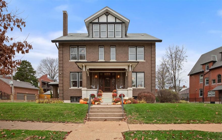 c.1911: Sophisticated yet approachable describes this painstakingly restored Compton Heights arts & crafts home. Situated on nearly a half acre lot, this home is loaded with originality, yet perfectly modernized for today's lifestyle. 3 completely updated levels offer just shy of 5,500 sq ft of living space, plus an incredible German beer hall in LL, complete w/prohibition folklore. Details include: incredible woodwork throughout; stunning curved staircase leading to a remarkable stained glass window; dining room w/hand painted friezes; beamed ceilings; dumbwaiter; butler's pantry; built-in wall safes, period fixtures; glazed brick walls in solarium, kitchen & bath; built-in DR china cabinet; intricate glass doors/art glass windows—& SO much more. Out back, find a lrg level yard w/new ('24) lrg cedar platform deck & a 2-car brick garage/carriage house w/chauffeur's quarters above. So many updates & improvements completed (too numerous to list) to this remarkable home! THIS IS THE ONE! Additional Rooms: Sun Room