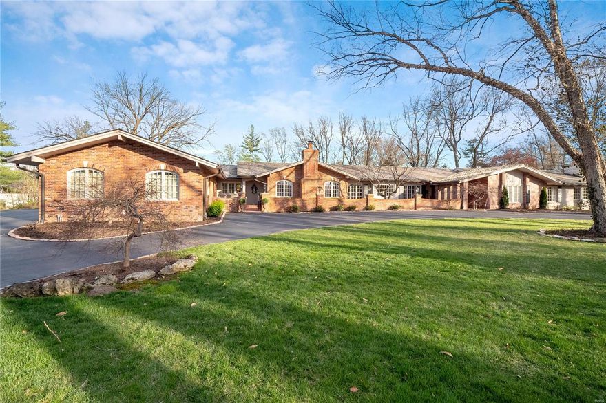 This home is enchanting! A magnificent ranch with a glamorous yet comfortable feel and a distinctive and unique flair! Such spaces and details are uncommon in this area. Richly updated and expanded, all rooms have been touched with an eye for design and an appreciation for the welcoming and lavishly landscaped outdoors. Kitchen wing is well equipped and appointed and opens to hearth area and dining room, large laundry/office and adjoining guest suite addition. Two living/family rooms in the center of the floor-plan join to one another plus adjacent greenhouse room and year around separate sunroom/family room. Luxury master suite with exterior access plus two additional ensuite bedrooms. Gala sized terraces and brick patios, seamlessly lead to private pool and overlook the 1.8 acre surrounds that includes a fire pit. 3 car garage, immaculate maintenance plus a finished lower level entertainment room with bedroom and bath. A distinctive Ladue estate not to be missed. Additional Rooms: Sun Room