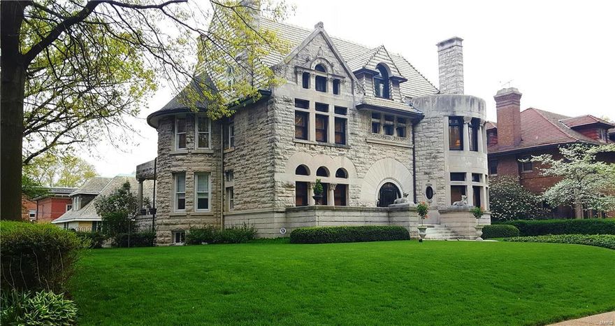 APPRAISED@$1,250,000 VERY MOTIVATED SELLER! 10 Washington Terrace is an architectural masterpiece on one of St. Louis's most spectacular private streets. Built in the Romanesque Revival style, this home features a full limestone exterior, Ludowici tile roof, and unparalleled architectural details throughout. The grand hall is stunning, wrapped in exquisite rare Satinwood and featuring a fireplace and grand staircase to the second floor. The parlor features another hand carved fireplace. The music room has a fireplace carved with stringed instruments and features the original wallcovering. The library has an addl' fireplace and features bookcases with leaded glass door fronts. The dining room has rounded china cabinets with glass doors and wallcovering of hand etched leather. The updated, yet preserved kitchen features a French Lacanche range. Large master ste. on the second floor. 3 add'll bedrooms and baths. 3 more beds, a bath and large rec room on 3rd floor.