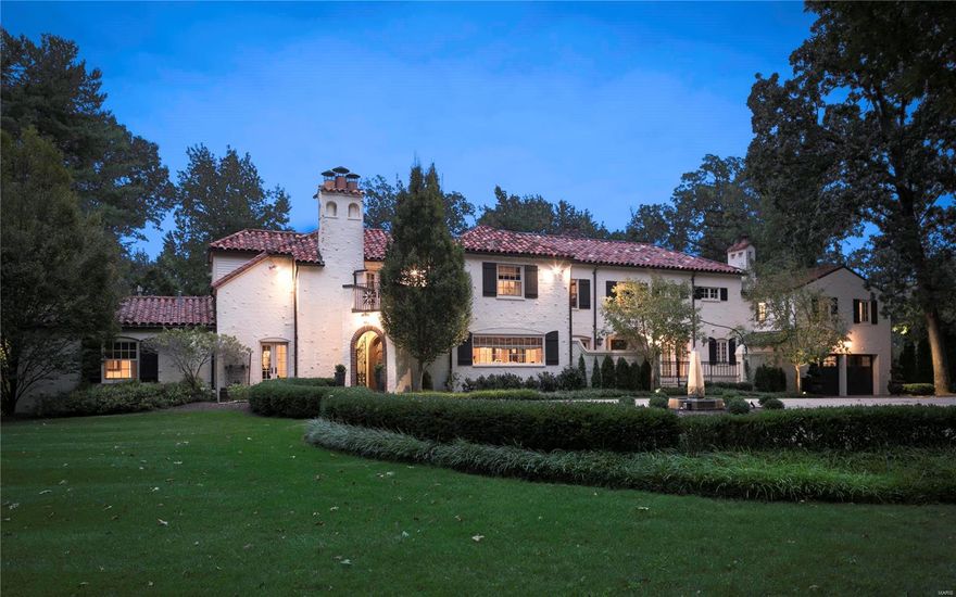 One of Ladue’s few Spanish Colonial Revival homes of the late 1920’s restored and lovingly added onto by the current owners. This is a Designer Showcase bringing together today's sophisticated style w/original Southern California ranch living. Enjoy your drive up to the circular drive & the main house which offers 5,414 sq. ft., w/4 bedroom's (3 could be master suites); 5 full, 2 half ba's. The 1st fl SIGNATURE FEATURES include a lg master suite, living rm/library, a large office & sitting rm & dining rm. The newer addition added a large kitchen w/lg island, a sitting & desk area; breakfast rm, spacious family rm & laundry/mud rm. French doors lead you out to a covered back veranda over looking a beautifully designed landscape & hardscape and gorgeous in-ground pool & fountain.The newer LL space is fin w/a large recreation/media area, wet bar & exercise rm. The attached carriage house apt has 1 bedrm, 1 full ba, a kitchen-breakfast bar & living rm. Walking distance to Reed elementary. Additional Rooms: Mud Room, Sun Room