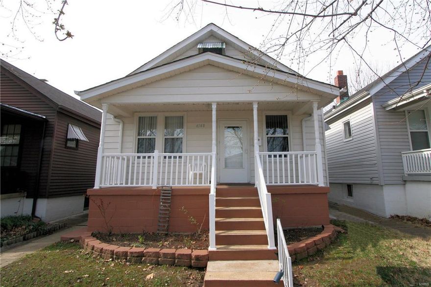 Great 1.5 story home on a quiet street in the Bevo Mill neighborhood. This home opens to a nice size, sun-filled living room with beautiful hardwood floors and stained glass windows, and leads to a dining room. The kitchen boasts ample cabinet and counter space, with access to a cozy den/sun room. A comfortable bedroom and updated full bathroom complete the main floor. Upstairs, a large bedroom with bonus room could be used for extra sleeping space, an office, or a playroom! The walk-out lower level is currently being used for storage, but could easily be finished to add to the living space of the home. The level, fenced backyard has a patio, perfect for outdoor entertaining. A 2 car parking pad provides off-street parking convenience, while a large covered porch and nice landscaping only add to the curb appeal of this nice home!