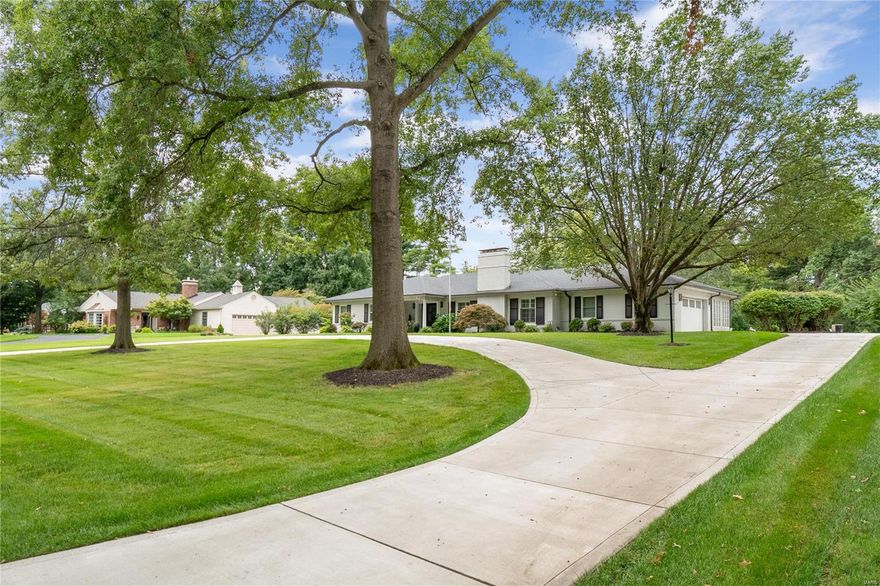 Expansive ranch featuring over 4400 total sqft on 1 acre in Ladue Schools. Very private yard backs to common ground. This home underwent a upscale gut renovation in 2019. Will not disappoint! 5 beds, 3 baths. New mahogany door greets you at covered front porch. Kitchen features polar white inset custom cabinets w/ quartz tops. Breakfast island opens to flex hearth/dining room. Fabulous appliance package w/gas range, 2nd oven, built in SS fridge, 2 dishwashers, trash compactor & ice maker. 2 wine coolers in gorgeous hearth room built-ins. 4 season porch w/ HVAC off kitchen not in sqft. Huge study. Living room w/ gas fireplace. Primary suite has huge marble shower, 2 heads/body sprays. Heated black slate floor. 1800+ SF lower level w/ 2 beds & full bath. Huge rec & game room. Fireplace. Full wet bar w/ drink drawer/freezer. Full laundry in LL & 1st floor. Walk up LL. Garage w/ epoxy floor. New aggregate rear patios & concrete circle drive. Full Feature Sheet is available. Broker/Owner.