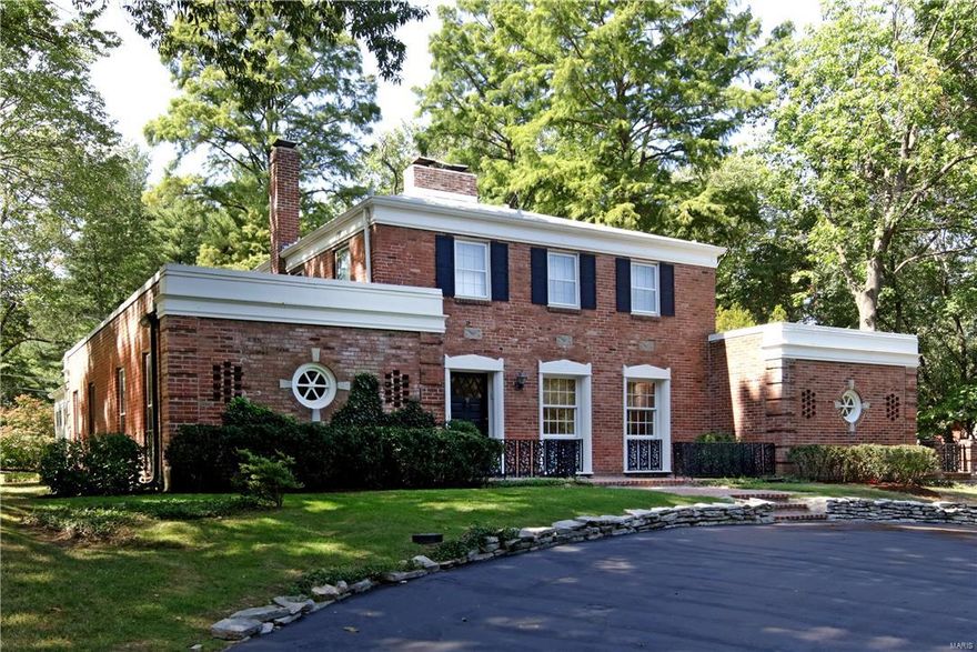 Explore this distinctive Frederick Dunn designed home on a quiet Ladue ln w/elegant indoor & outdoor entertaining spaces.Love the fresh neutral decor and gleaming hardwood floors.Elegant millwork accents the entry and formal rooms. French doors & large windows create light-filled living spaces throughout.The step down living room overlooks the spacious terrace.Twin sun rooms are located at the rear of the home with access from the terrace and main level rooms.The spacious dining rm accommodates many guests & has a French door leading to 1 sun rm.The bright kitchen has granite counter tops & a breakfast rm with door leading to a cozy deck.The Master bdrm has a large window allowing ample light, a spacious his/her mstr closet & an updated bath with twin vanities & walk-in shower. 2 additional bdrms share a Jack ‘n Jill bath.A quaint carriage house with 2 bdrms & 2 full bath serves as the perfect guest house.Endless possibilities for a mstr addition on the 1st floor.