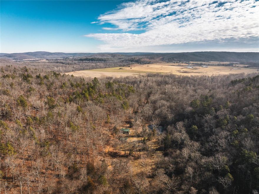 This property is one that can only be found on rare occasions! The Solitude on the St. Francis is an isolated tract of woods, springs and bluffs located in Madison County, Missouri. The unique cabin is in Firebaugh Hollow and sits in front of the ancient Firebaugh Spring,a frequent stop-over for a horse driven carriage making a trek to Fredericktown many many years ago. There are traces of early American habitation also.
The property consists of 260 acres M/L with over 1/2 mile of river frontage. The log cabin itself is breathtaking boasting 3 bedrooms, 1 bath with a full basement and loft. Large windows captivate the beauty all around.
The Solitude is magical in the spring. Virginia bluebells pop up in the shade of the trees of the riverbank. Morel mushrooms are abundant in the spring, chanterelle and several other mushroom species can be easily found. Ginseng is also abundant. Wild rhododendron and wild hydrangea abound. The wooded acreage is diverse with red and white oak trees.