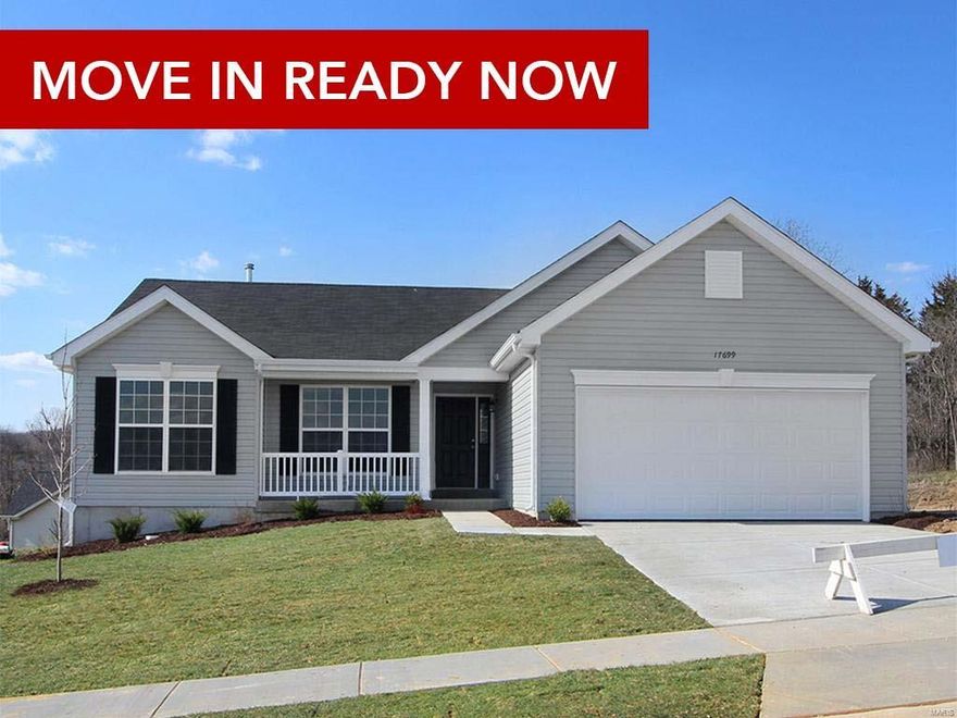 This McBride Homes Hickory ranch 3BR 2BA market home is MOVE IN READY NOW! This open floor plan features gorgeous wood laminate flooring, and vaulted ceilings in the great room. Open kitchen layout with breakfast bar open to dining area, level 4 Benton White 42 inch tall kitchen cabinetry, stainless steel GE appliances, and corner walk-in pantry. Main floor laundry. Master suite features a large walk-in closet, and an upgraded master bath with adult height double sink vanity, large tub with window, walk-in shower, and linen closet. Half wall at stairway to basement with ¾ bath rough in and sump pump. Midnight Blue vinyl siding, black shutters and door, and charcoal architectural shingles. Arbors of Rockwood Reserve is perfect for a recreational lifestyle with walking trails, a dog park, community pavilions, and Rockwood Elementary School onsite! Enjoy peace of mind with McBride Homes’ 10 year builders warranty and incredible customer service! Similar Home Photos Shown