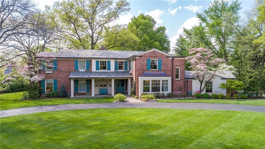 Gorgeous classic 5Bd/6Bth 2Story on nearly 2 picturesque acres. Top-Rated Ladue Schools! 7400+sqft of living spc. Find formal living spaces & lrg-scale picture windows, bringing the outdoors, inside. Sunlit Living Rm w/fireplc; formal Dining Rm w/box bay; wonderful Den w/built-ins; spacious Family Rm w/fireplc & wetbar; fabulous Sun Rm w/6 sets French drs converts to screened porch; gourmet Kitchen w/custom cabinets, high-end appliances, granite & award winning Mary Philpott art tile, consistent w/William Morris motifs thruout. Incredible 2ndFlr custom built-ins; beautiful Master Ste w/luxury Masterbth w/1950s glass panels! 2nd Flr Laundry! Fantastic LL w/Rec Rm, Wetbar/Kitchen, Fitness Rm, Media Rm & Nanny apartment. Highlights: circle dr, hardwood flrs, zoned HVAC, professional landscaping; alarm, sprinkler, oversized 2-car garage; huge bluestone terrace w/exterior lights & audio, covered patio, fire pit & botanical gardens. Perfect Home for entertaining!
