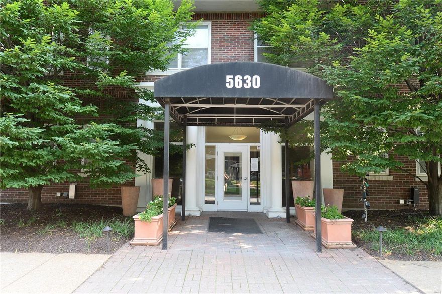 Central West End Condo!  Top floor 2 bedroom / 1 bath condo with great views and lots of natural light.  Fresh paint throughout and new carpeting in both bedrooms.  Tall ceiling in all rooms and wood floors in dining and living rooms.  French doors leading to balcony.  Kitchen has all appliances (new refrigerator on order) and washer/dryer combo unit.  Large master bedroom with walk-in closet.  One assigned parking space inside gated parking lot.  Each floor has full sized washer and dryer for occupant's use.  Close to Forest Park, Metrolink, Delmar Loop, Clayton, Barnes Hospital, Washington University, and Central West End shops and restaurants. Location: City, Upper Level