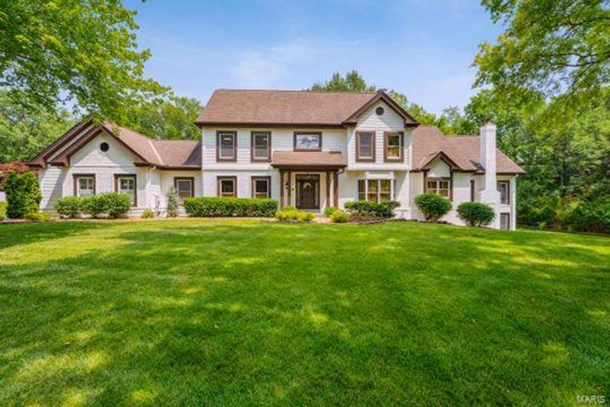 Gracious 1.5 story with over 6,000 sq ft of finished space, this beautiful home is located on by far one of the prettiest lots in all of Town and Country. Expanded and improved over the years by current/original owner and most recently painted and staged with a fresh neutral look.  Two story entry. Large kitchen with center island has white cabinets, wood flooring, gas cooktop, hard surface counters. Inviting family room with beamed ceiling, built in bookcases, fireplace and wall of windows that looks out to a beautiful pool/deck. Huge master suite addition with his and her baths, large, customized walk-in closet, wood flooring, fireplace and adjacent sitting room/office. Upstairs there are 4 bedrooms and 2 baths that have been renovated. A walk out LL is finished with possible 5th bedroom and 1.5 baths, 2 family rooms, fireplace, wet bar, work out room with sauna and craft room, Parklike yard with beautiful pool, hot tub, firepit, outdoor kitchen, screen porch and level area for play.