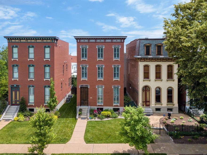 Live the dream in Lafayette Square, and forget about maintenance in this one-of-a-kind  NEWER CUSTOM HOME! Built from the ground up in 2015 as a high-performance home (Low Utility Bills!), this all brick 3 bed, 3.5 bath home has all of the amenities, including 10 FT tall ceilings, extensive millwork, detail, and tile work throughout, hardwood flooring, custom cabinets and high-grade granite, professional appliances and beverage center at kitchen island, 2 fireplaces, heated floors at master bath, 2nd floor laundry room, custom walk-in closets, and a 3rd floor terrace overlooking the City of St. Louis (arch view!), with exterior fireplace and TV, and 3rd floor rec room with wet bar and refrigerator. This home has been professionally landscaped with stamped concrete sidewalks and rear patio, irrigation system, outdoor lighting, and walk-out basement and lets not forget PARK FACING! call today this is a luxury gem you must see.