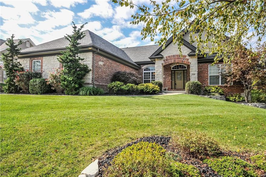 GORGEOUS 5 bdrm atrium ranch w over 3,000 sq ft of living space on quiet cul de sac in the Estates at Heritage Trails! Open floor plan features a beautiful floor to ceiling lime stone vent-less fireplace flanked by wood built-ins, vaulted ceilings, gleaming hardwood floors throughout, sep din rm w tray ceiling, arched windows, recessed lighting, and open airy hearth room which walks out to large maint. free deck. Gourmet kitchen features custom cabinetry, solid surface counter tops, ss appliances, double oven, & oversized pantry. Main floor mstr has walk-in closet and windows overlooking the private, tree-lined yard. Mstr bth offers sep vanities, full soaking tub and sep. shower. Two other main floor bedrms offer walk in closets, jack & jill bath, and ceiling fans. Head down the open atrium staircase to the awesome L/L w 9' ceilings, rec rm, wet bar, 2 more bedrms, full bath, and large play rm. Walk out to the private extended patio w stamped concrete, fire pit and lovely yard.