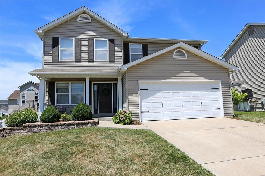 Beautiful updated 2 story home in Addyston Place Subdivision. Entry Foyer to Living Room w/Fireplace & Hardwoods all newly refinished extended to Dining Room, Hallway & Kitchen. Updated Kitchen w/custom cabinets, tile backsplash & plenty of counter space. Gather around the Solid Surface Center Island w/bar top height seating. Breakfast room area to Sliding Glass doors walk out to the large backyard Great for Kids, Pets & Entertaining. Complete with Vinyl Fencing and oversized Patio area. Upstairs Master Bedroom Suite with a walk in closet. Luxury full bathroom with dual sinks, separate tub & shower. Bonus 2nd floor Laundry is a wonderful addition to this floor-plan. 2 additional bedrooms and a full guest bath upstairs. Lower level awaits your finishing touches has plenty of Storage & rough in for a bath. Professionally landscaped. Interior Neutral Contemporary Decor & paint colors throughout. Wonderful Location close to Hwy 364 & 94. Located on a cul-de-sac street. Come see today!