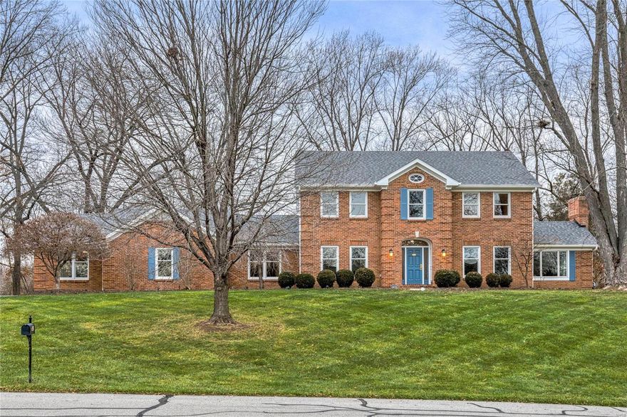 Stately 2-sty brick Colonial in beautiful Cheshire Farm. Impressive brick porch entrance leads to hardwood foyer highlighted by flared staircase, formal living & dining rooms, private study with brick fireplace & built-in bookcases and spacious family room with marble fireplace. Designer-inspired kitchen with maple cabinetry, granite countertops, premium stainless steel appliances & 8’ peninsula adjoins vaulted sunroom with skylights & dramatic wall of windows that overlook parklike backyard. Coffered primary bedroom suite with 2 customized closets & luxury bath with jetted tub offers an appealing retreat. 3 Additional bedrooms & hall full bath complete the 2nd floor living quarters. Lower Level entertainment space includes recreation room, game room, workout room & 1/2 bath. Atrium doors open to outdoor living area with fitness pool & stamped concrete patio with firepit surrounded by landscaped gardens. Recent updates include architectural roof, Andersen windows & newer A/C.