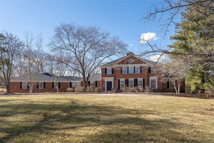 Nestled within the prestigious Bellerive Country Club grounds, this distinguished 4600+ sq ft residence epitomizes luxury on a private 1.5-acres adjacent to the tranquil Hunters Farm. A screened-in patio with a gas fireplace ensures ultimate privacy.
The main floor exudes luxury with a sumptuous master suite, an updated kitchen boasting top-of-the-line appliances, charming breakfast room,LR with gas fireplace, a separate DR, office, and a den with its own gas fireplace. Rich wood flooring graces the entire 1st floor. Convenience meets elegance with main floor laundry and a 3-car garage. The 2nd floor hosts 4 bedrms and 2 full baths. The finished walk-out LL is an entertainment haven, featuring a breathtaking wine cellar, fitness room, game room, and rec room,easily convertible into a 5th bedroom. With a perfect blend of sophistication and functionality, this residence offers an unparalleled lifestyle in the exclusivity of Bellerive. A must see!