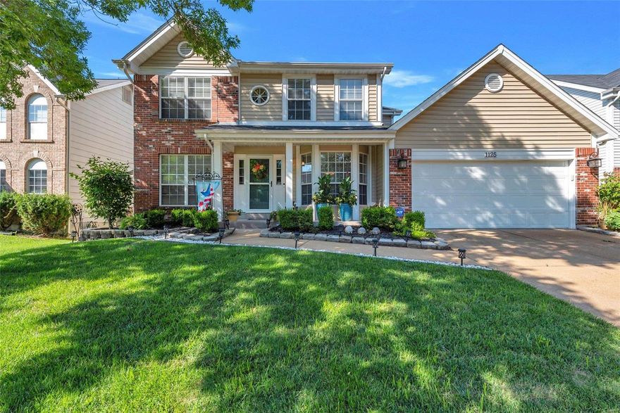 Fall in love with this charming 2-story home with 4 bedrooms, 3 1/2 bathrooms and almost 3000 ft. total living space! As you enter the welcoming foyer, the dining room is to your right and living room on left. The living room is open to family room and creates a comfortable open living space. Stunning kitchen features granite countertops, breakfast bar, stainless steel appliances, mini-wine fridge & custom cabinets. French doors off the breakfast room lead to deck overlooking large, fenced back yard.  MAIN FLOOR LAUNDRY.  On the upper level is the Master Bedroom suite with large walk-in closet, double sink vanity, soaking tub & separate shower AND 3 additional bedrooms with full hall bathroom. Finished Lower Level, with walk-out, adds an additional family room, rec room,  sleeping room & full bathroom. New dishwasher & refrigerator (May 2022); furnace, AC & hot water heater (2018)).  Great locations! Conveniently located near shopping, restaurants and w/easy access to HWY 141 & I-270.