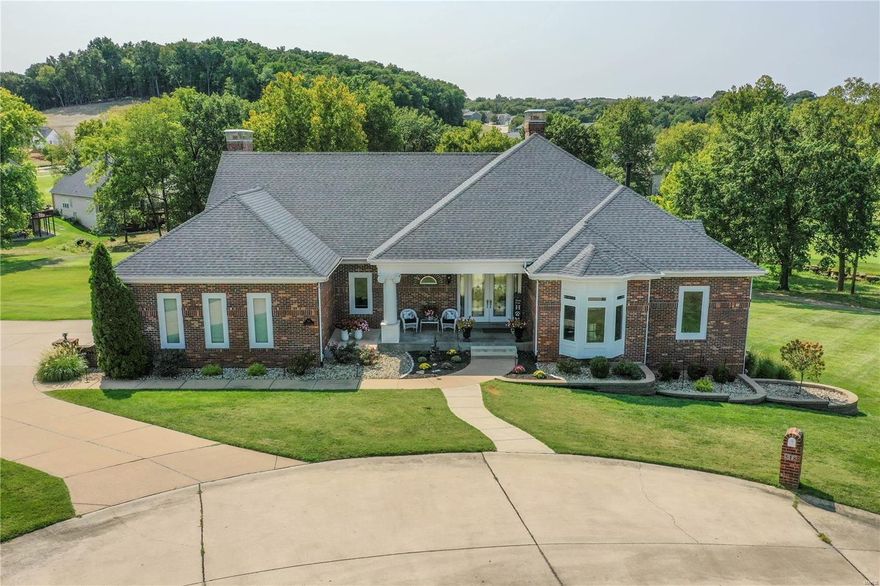 Beautiful Atrium Ranch overlooks golf course. Amazing Lot and Pool. Large entry w marble floors leads into vaulted Grt Rm
W/wall of windows, hardwood floors & gas fireplace.Kitchen w/custom cabinets, hardwood floors, granite counters skylight 
Mastered W/Coffered Ceil W/lots of windows. Light and Bright. Masterbath has Sep shower W/jacuzzi tub, Laundry Rm inside amazing walk in closet. 2nd Bedroom has full bath ensuite. Open staircase leads down to Walk Out Lower Level. Incredible entertaining space with full Bath & Bedroom, gas fireplace, Large Fam Rm, Huge Bar W/Refrigerator, dishwasher, wine cooler, granite counters, custom cabinets & Harwood floors. Custom designed Theatre Rm. Unfinished area has a hookup for additional laundry room if needed. Gunite Pool has built in Lounge deck, water feature & built in seats overlooking the 21st hole. Entire house is smart wired, 3 Car Garage. HVAC new in 2023, Roof new in 2024