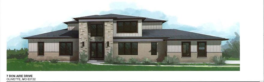 A new custom home is coming soon in the private, tree-lined Bon Aire neighborhood in Ladue Schools.  Opportunity for the buyer to customize and choose colors.  The 1.5-story design features 5 BD, 4.5 Bath with approximately 6150 SF of living space including a finished lower level.  Amenities include a designer kitchen, a main level primary suite with a luxury bath, 9 ft ceilings on both the first and second floor, wood floors, and a first-floor laundry/mudroom.  Upstairs features three additional bedrooms and two baths plus a loft area.  The lower level includes approximately 2,500 square feet of additional finished space including a 9 ft basement pour with a rec room, a playroom, a 5th bedroom, and a 4th bathroom.  Wonderful location convenient to Old Bonhomme school, Stacy park, highways, airport, and Clayton.  Custom build your dream home right here!