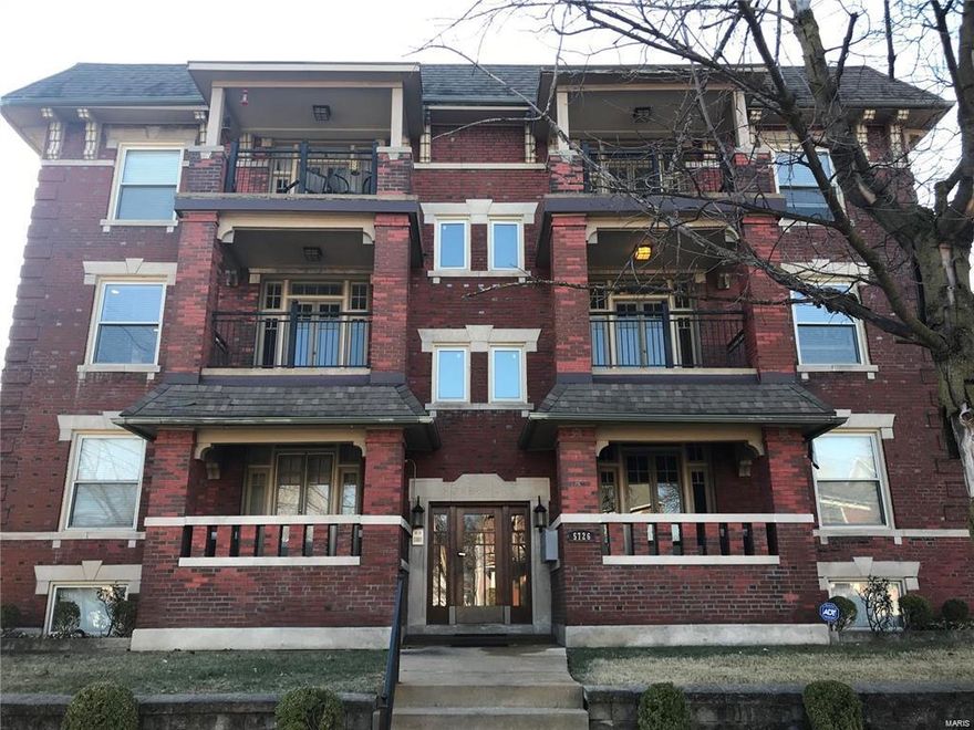 Updated 2 bed/2 bath condos in a charming historic building all within a Prime Location! Located in the Debaliviere/Central West End neighborhood. These units are steps away from Forest Park and the Metro. Bike to Cortex, Washington University, Barnes Hospital and the CWE entertainment district. Units feature hardwood floors throughout, granite counters, in unit washer/dryer and french doors that lead out to a covered balcony. These condos are full of character and each includes a large master suite. There is off street parking, as well as garage parking, controlled access front door, large fenced backyard and a balcony and patio on each unit.  The building is located at the end of a cul de sac, which makes it a quiet non-through residential street.