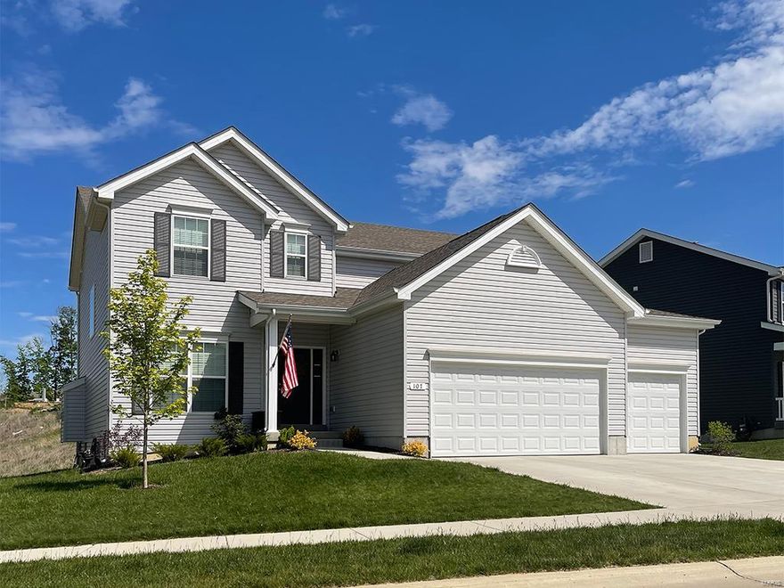 This McBride Homes’ Nottingham two story 4BR 2.5BA home will be move in ready in August! THREE CAR GARAGE on partial walkout homesite backing to trees! 9ft ceilings and 6ft windows on the first floor! Kitchen features square center island with breakfast bar, level 4 painted white 42” wall cabinets, walk in pantry, and stainless steel GE appliances. Window wall in great room, formal living room and dining room. This is your dream home! Upgraded wood laminate flooring throughout main floor. Master suite features massive walk-in closet, separate shower, large tub, and double vanity. Upstairs also features 3 secondary bedrooms, full bath, and laundry room. Upgraded lighting, ¾ bath rough in at basement, dual zone HVAC, and more!!  Arbors of Rockwood offers walking trails, fishable lake, a dog park, community pavilions, and Rockwood Elementary School onsite! Enjoy peace of mind with McBride’s 10 year builders warranty and incredible customer service! Similar Photos Shown. Additional Rooms: Mud Room
