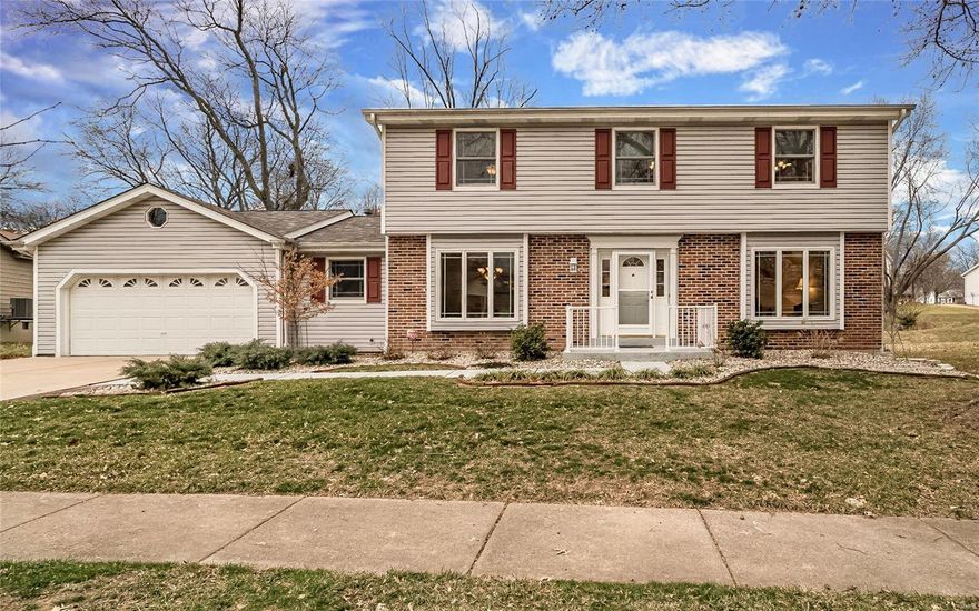 Welcome home!  Traditional 2 story design with lots of updates, including Trane HVAC '17, windows (even the basement windows!), doors,  vinyl siding, soffits and shutters,  Lots of hardwood flooring, fluted molding, crown, beams!  The kitchen has been thoughtfully updated with a center island, 42" cabinets, glass backsplash and granite transfomation counters.  Lots of can lighting, updated appliances including a gas cooktop to please your inner chef.  Main floor laundry with ample cabinets, counters space and  a sink. Bathrooms are all nicely updated as well, the basement is finished, with space for a rec room, a hobby area, and maybe an office, with plenty of storage space as well. Master suite invites rest and relaxation with updated bath with bubble jets!  Minutes from the highway, from shopping and lots of restaurants, and AAA Rated Parkway schools!  Neighborhood Bath and Tennis membership is available too, enjoy Chesterfield parks, trails and amphitheater as well!!