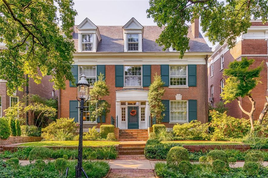 Delightful Georgian Revival home, beautifully-situated on an architecturally-significant, shaded, gas-lit, historic street.  This impressive home offers a sought-after floor plan, with formal rooms in the front, and a phenomenal open kitchen and family room in the back.  The superb 2.5-story home features outstanding landscaping, a gorgeous inground pool, zoned heating & cooling, heated bathroom floors, 4 fireplaces, 2-car garage, and even a nifty backup generator.  The splendid kitchen includes a welcoming center island; Gaggenau, Dacor, Viking and Kitchenaid appliances; plus a handsome adjoining bar.  The elegant home is appointed with classic original millwork, high ceilings, stylish French doors, large sunbathed windows, multiple bookcases and an ideal master suite with an exceptional adjoining library.  Fine materials and artisanship include rich walnut, oak and bamboo floors; cherry paneling, bookcases and millwork; and onyx, Labradorite and marble finishes in kitchen and baths.