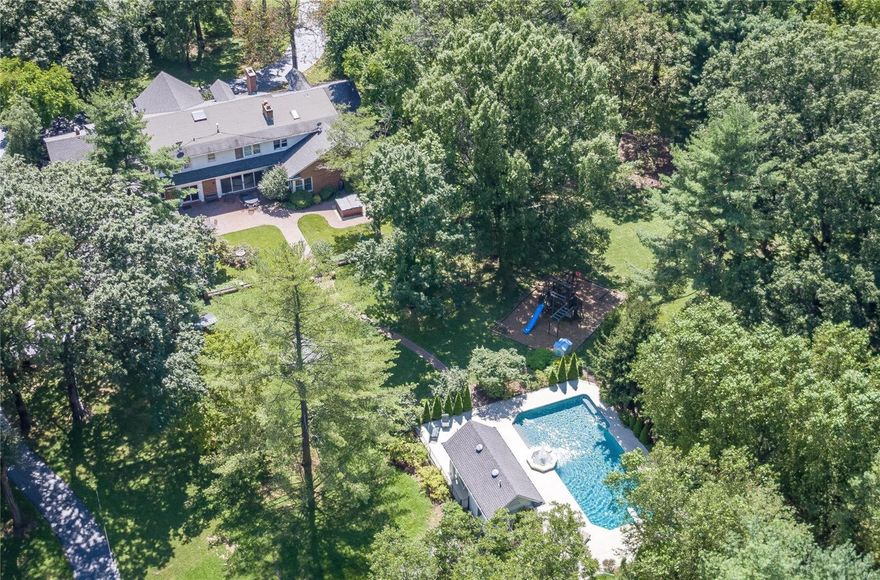 POOL HOUSE RENOVATION just finished + close to $100,000 price reduction! Subdued elegance on 3.36 acres nestled by the golf club! European classic meets Ladue privacy in this relaxed residence where superb location & extensive amenities create the perfect synergy! The home embraces modern family life on a large scale: 7500+ SQFT, 2-story foyer, graceful LR, oversized DR, beamed-wood-ceiling FR invites Nature in, custom Chef’s kitchen w/ 42” cabinets, exotic granite, SS appliances, main-floor MBR suite w/ a private office, hot tub, sauna, pebbletec-salt-water pool & pool house. Enjoy HWFL, 2 WB FPL and soothing colors, coupled w/ updated systems and 4-zoned HVAC. Finished LL, 2 guest suites on main fl., children's kingdom on 2nd fl. w/ a great room, 4 large BRs and a 2nd laundry are aided by a hallway library. Located in the heart of one of the most prestigious Ladue communities, this home provides access to top rated public & private schools, shopping, businesses & entertainment. Additional Rooms: Mud Room