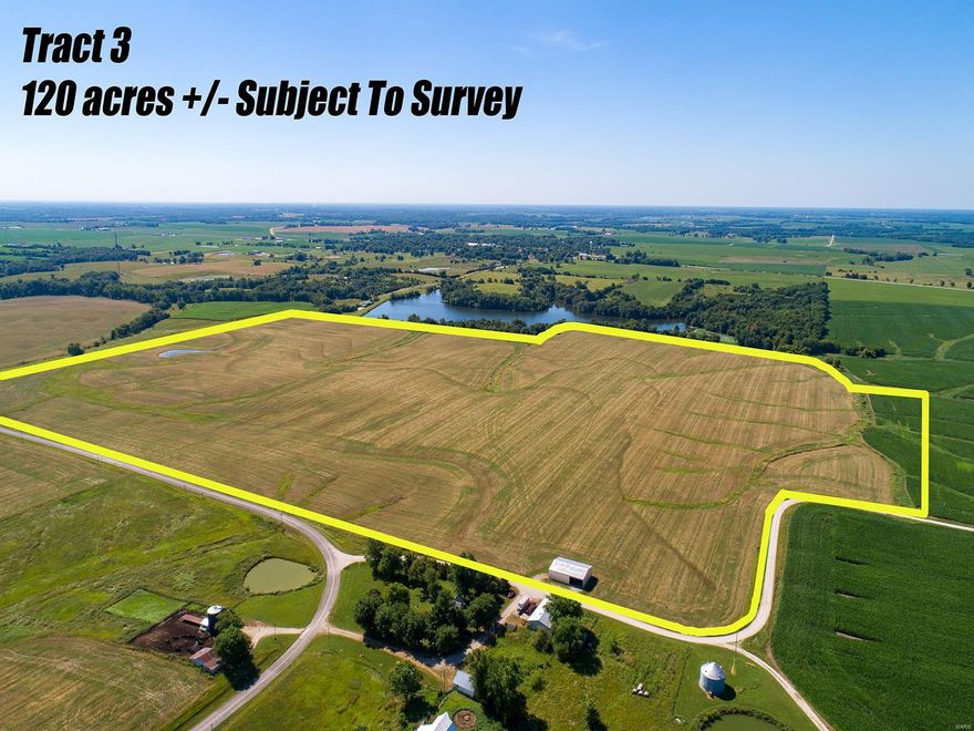 Farm Tour day will be August 20th, Auction will be held August 30th both live and online bidding will be permitted.  Absolute Auction. 
 Tract 3 consists of 125.49+/- gently rolling to rolling topography. Roughly 118+/- currently in tillable production with Armstrong and Kilwinning Soils. Tenant farmer has been using soil conservation practices for years, this year he has no-tilled beans into cereal rye. Tract 3 has had terrace work as well as drain tile installed. Tract 3 has approximately 1 mile of blacktop frontage with Hwy H running along the north and east side as well as Cypress Avenue along the northwest corner. Electric and Lewistown Water are available. SpecialListingConditions: Possible Auction