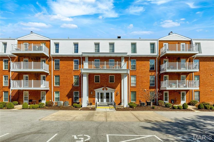 Tastefully updated 1-level condominium located in a well-maintained complex with award-winning Parkway schools.  Open floor plan features newly installed carpeting, neutral interiors & large windows that draw in an abundance of natural light. Gracious entry foyer leads to formal dining room and adjacent living room with brick fireplace flanked by atrium doors that open to covered deck. Bright open kitchen with solid surface countertops & stainless steel appliances adjoins light-filled breakfast room. The primary bedroom offers an appealing retreat with expanded walk-in closet & ensuite bath. Fully secure building with elevator, storage unit & 2 garage spaces. Community pool & gazebo are just steps away. Convenient Chesterfield location only minutes from shopping, restaurants & parks with easy access to Hwy 40.