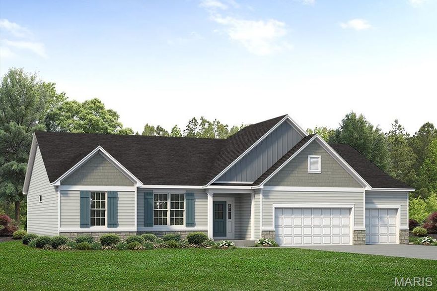 The HEMINGWAY by McKelvey Homes. BASE PRICE on elevation A*. The Hemingway ranch offers 2,293 sq ft, 3 bedrooms, and 2 full bathrooms.  The Dining/ Flex room off the foyer adds space for a formal dining room, office, or playroom. The foyer then leads into the Great room that features a fireplace and open flows into the breakfast and kitchen. The Kitchen showcases a large eat-in island, pantry, and plenty of storage for cabinetry.  The Owner's suite is located on one side of the home with a walk-in closet and private bath. Two secondary bedrooms are on the opposite side of the home and share a full bath. The family foyer and laundry room are located off the garage for everyday function. Customize this home to meet your needs.