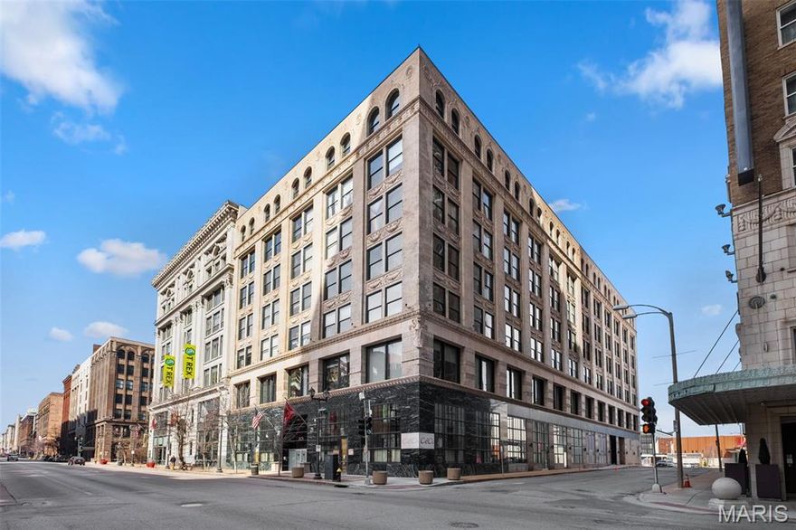 Enjoy the ultimate urban lifestyle just steps from popular coffee shops, restaurants, and the city’s most iconic sports and entertainment venues — including Energizer Park, Enterprise Center, and Busch Stadium. Revitalized St. Louis Union Station, featuring attractions, dining, and the aquarium, is nearby, while the beautiful Gateway Arch National Park grounds are just around the corner.

The Bankers Lofts — originally known as The Mallinckrodt Building — was designed by architect Shepley, Rutan & Coolidge. Built in 1892, the building’s historic character and architectural charm were thoughtfully preserved during its 2006 conversion into modern loft residences.

This exceptional penthouse offers approximately 2,600 square feet of living space, highlighted by soaring ceilings and dramatic arched windows that fill the home with natural light. The open-concept layout provides expansive living, dining, and kitchen areas ideal for both everyday living and entertaining.

The main level features a spacious primary suite complete with a tub/shower combination and walk-in closet. Upstairs, a generously sized second bedroom includes another walk-in closet and direct access to a stunning private terrace overlooking the city skyline.  Imagine your morning coffee or drinks in the evening with this stunning view.

Additional highlights include an in-unit laundry room, basement storage, and two dedicated parking spaces in a gated garage. The secure building offers key-fob entry, a fitness room, a new roof (2020), and a new air conditioner (2021).

Experience downtown living at its finest — where historic charm meets modern convenience.

No showings until 4/1.