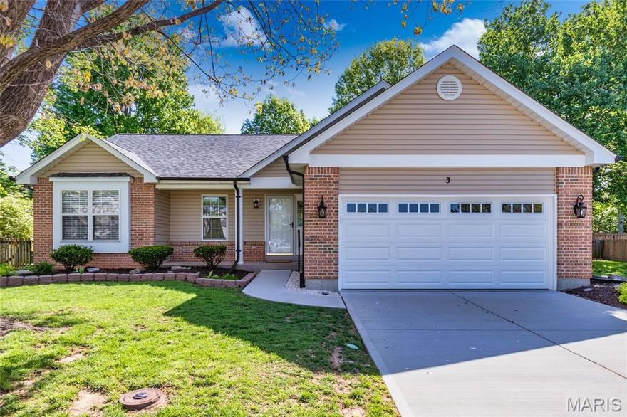 Nestled on over a half-acre cul-de-sac lot, this attractive former display ranch offers an open floor plan and over 2,100 sq ft of stylish, functional living space. Featuring 3 bedrooms and 3 full baths, the home boasts a soaring vaulted great room filled with natural light and a cozy gas fireplace flanked by windows creating a welcoming focal point. The vaulted, updated kitchen includes white cabinetry, pantry, newer countertops and lighting, stainless steel refrigerator, and a main-floor laundry.  The vaulted breakfast area opens to a spacious patio and a large, fenced, park-like backyard—perfect for entertaining, play, or relaxing. The outdoor possibilities are endless. The vaulted primary suite boasts a bay window, walk-in closet, and private bath w/soaking tub, double vanity, and separate shower. Two additional bedrooms, one with bay window, and a full hall bath complete the main level. The partially finished lower level adds valuable living space with a large family/rec room, versatile bonus room ideal for office or gym, full bath, and lots of storage space.  There is a two-car extended garage.  Additional updates include: new roof, siding, gutters, garage door (12/25), newer driveway & HVAC, fresh paint on main level, blinds, and some lighting. Conveniently located near Mastodon State Park, shopping, dining, highways and more!  Showings begin Thursday, April 23.  Any offers the first weekend to be submitted by 6pm on Sunday 4/26.