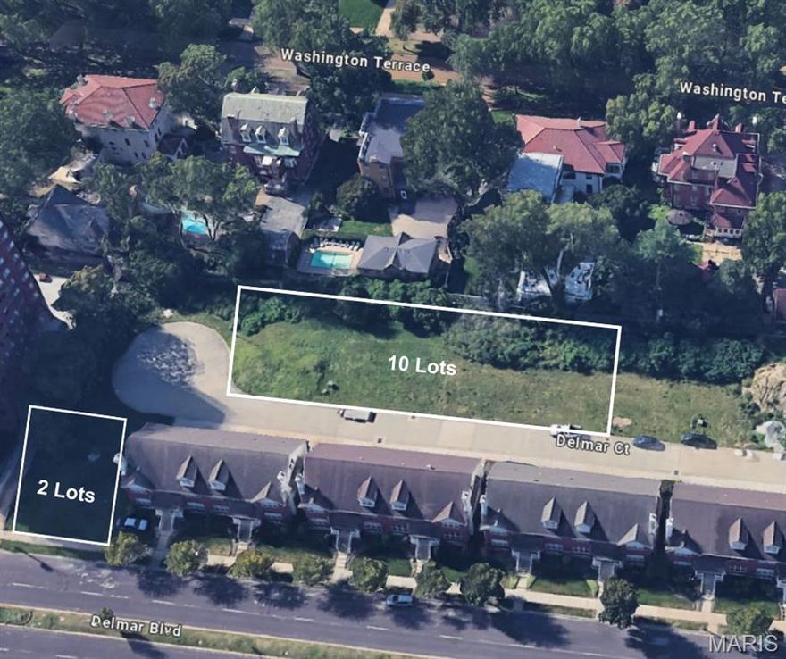 Opportunity to purchase 12 lots in a private gated development in the DeBaliviere Place neighborhood overlooking the mansions on Washington Terrace. The lots are located near the Central West End approximately 5 blocks from Forest Park. Each of the lots are zoned E. for multi-family residential and would be ideal for luxury townhomes, which have already been approved by the city of St. Louis. These lots are fully developed with new utility connections for water, sewer, and electric, as well as newer streets and gated access. The surrounding area is currently undergoing a lot of redevelopment activity. There are four new townhomes within the development, with another four in the process of being built. Potential list prices for the completed townhomes could range from $350,000 to $490,000 depending on size, finishes, and upgrades based on similar-sized townhome sales nearby.