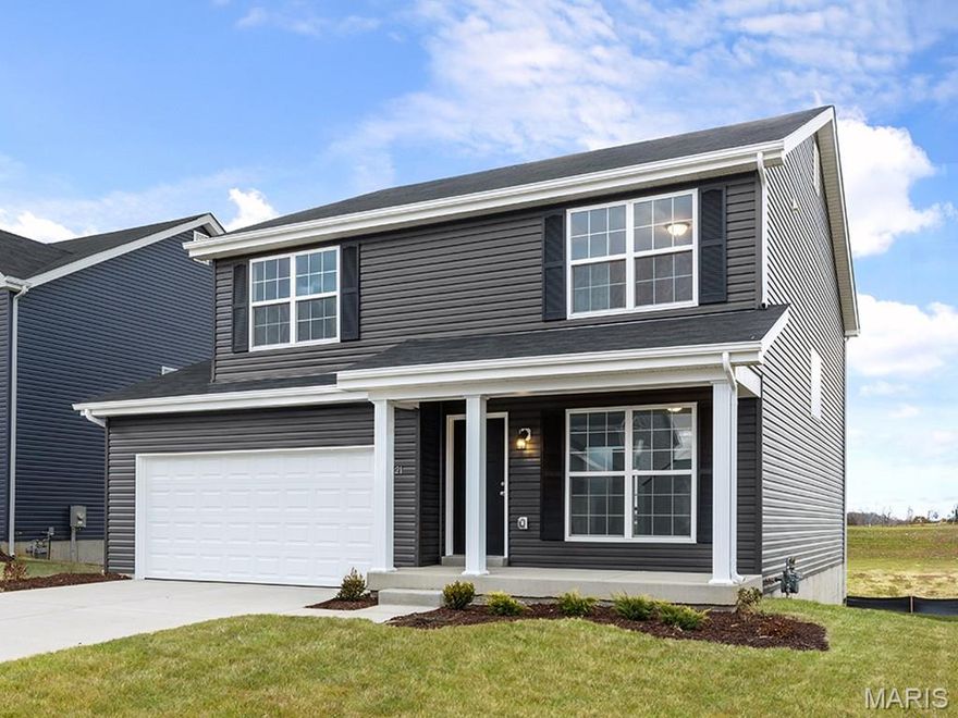 New McBride Homes Sterling 4BR 2.5BA will be move-in ready this spring! Walkout homesite! Perfect for entertaining, the main level features wood laminate flooring, 6-ft windows, and an open layout. The extended kitchen includes a center island, quartz countertops, White 42” cabinets, walk-in pantry, and stainless-steel GE appliances. The dining area opens to the backyard through a sliding glass door. Upstairs, you’ll find the primary suite with a walk-in closet, a private bath with a walk-in shower, double sinks & linen closet. Three additional bedrooms, full bath & laundry area add convenience. LL includes a ¾ bath rough-in for future finish. Winding Meadows offers new homes w/a serene country feel, minutes from Gravois Bluffs & in the Northwest School District. With easy access to Hwy 141, 30, & I-270 for shopping/entertainment. Enjoy peace of mind with McBride Homes’ 10 year builders warranty & incredible customer service! Similar photos shown.