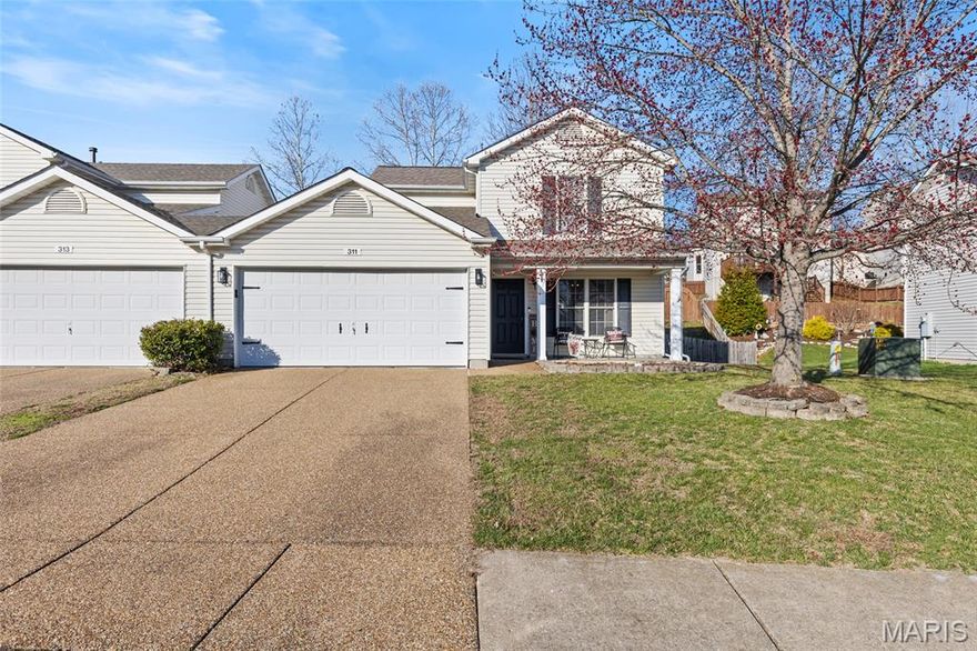 Located in Wentzville just minutes away from shops and restaurants. Quaint neighborhood with new subdivision playground and is walking distance to the Wentzville R-IV School District Elementary. This 2 story, 2 bedroom, 2 bath home has wide plank flooring, adult height double vanity in bathroom, and much more. Upper level has a large master suite & walk in closet, a second large bedroom and a loft that is perfect for a dedicated office space, play room, or additional TV area. The fenced in back yard features a patio with a roll out awning. Walk in from the two car garage to a laundry room with plenty of cabinet space for storage. Everything you need in amenities and attention to detail to make a house a home. Don't miss your chance to live in a great community.