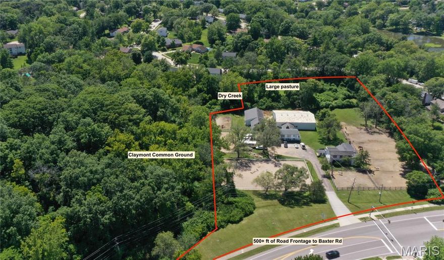 Newly Available!!! ...again, after being under contract for nearly 8 months. Now is your chance if you missed it the first time around to secure yourself a horse-property right in Chesterfield proper. A successful boarding/training business has existed on this property since 1971. The smallish facility runs smoothly and can be your next turn-key business. 5.6 acres in a gorgeous suburban setting. Mature trees frame this flat land on public sewer & water. Dry creek to back of property w/bridge to large pasture. The old Baxter house can be rehabbed or torn-down. 2 Horse barns include the "Old barn" w/vintage oak and 11 stalls, feed room/tack room, hay loft that holds 800-900 bales. The large airy Morton barn has 9 oversized stalls, tack room & wash bay that is attached to the 90’x60’ indoor arena w/new LED lighting, kick-boards & viewing rm w/fridge. Enter the cozy lounge w/stone fireplace, wood bench cubbies, bathroom, wet bar, fridge & laundry area. This area is imperative for the weeks of summer camp which fill up quickly and are beloved by the community. Upstairs of the lounge is an apt in use by the caretaker.  2 outdoor arenas include Jumping 100’x180’  & Dressage ring 96’x48'  trailer parking, maint shed, chicken coop & 7 paddocks, 20 stalls in all. 500+ feet of road frontage and sits across from middle school